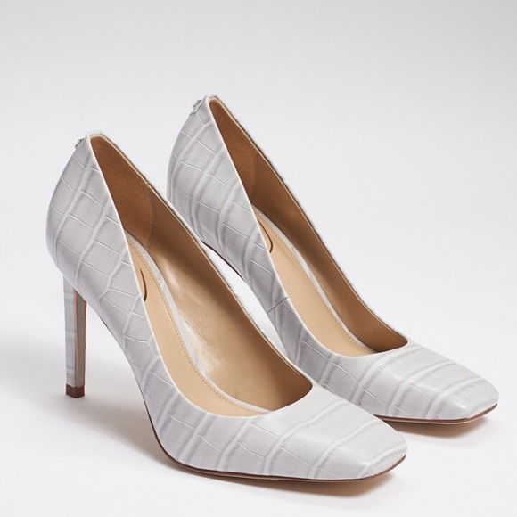 NEW Sam Edelman Pebble Grey Beth Crocodile Pump Stiletto Heels - Picture 1 of 8